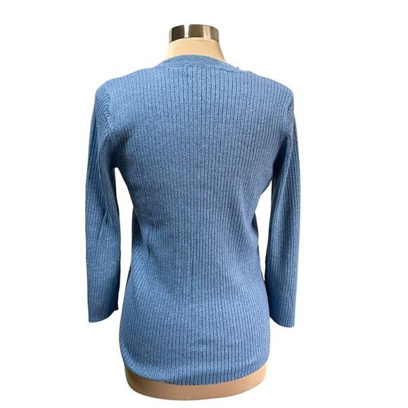Liz Claiborne Blue Rib Knit Vneck Cotton Sweater Sz XL Closet Staple Casual Work - Picture 5 of 9